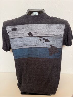 Honolua Surf Co Men's Charcoal Short Sleeve Tee Island Map Blue Stripe Size L